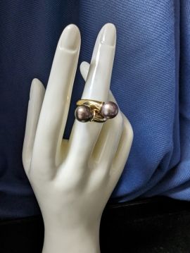 14K Gold Black Pearl Cocktail Ring Size 6.75