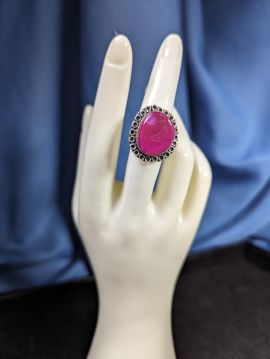 .925 Sterling Silver Ring with Large Pink Stone Size 6.75