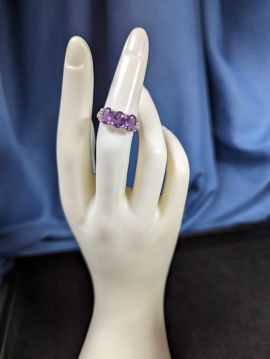 .925 Sterling Silver - 3 Stone Amethyst Ring Size 5