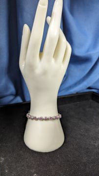 14k White Gold Tennis Bracelet With Pink Sapphires and Diamonds 