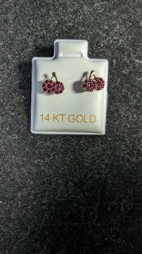 14k Gold Kids Stud Earrings with small red stones