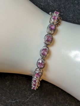 Pink Sapphire and 14K White Gold 7" Bracelet 10.49 Grams