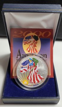 2000 Colorized American Eagle Silver Dollar In Box W/ COA